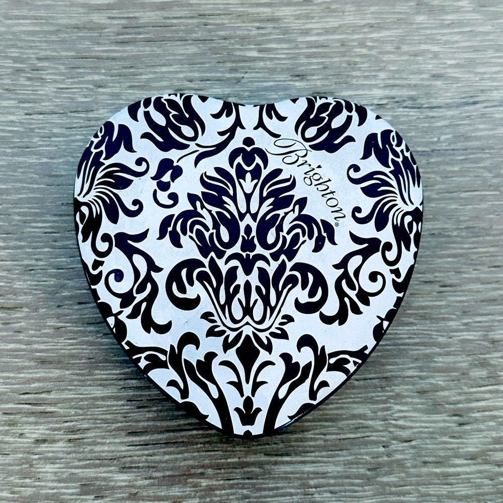 Brighton Black White Damask Heart Jewelry Storage Tin